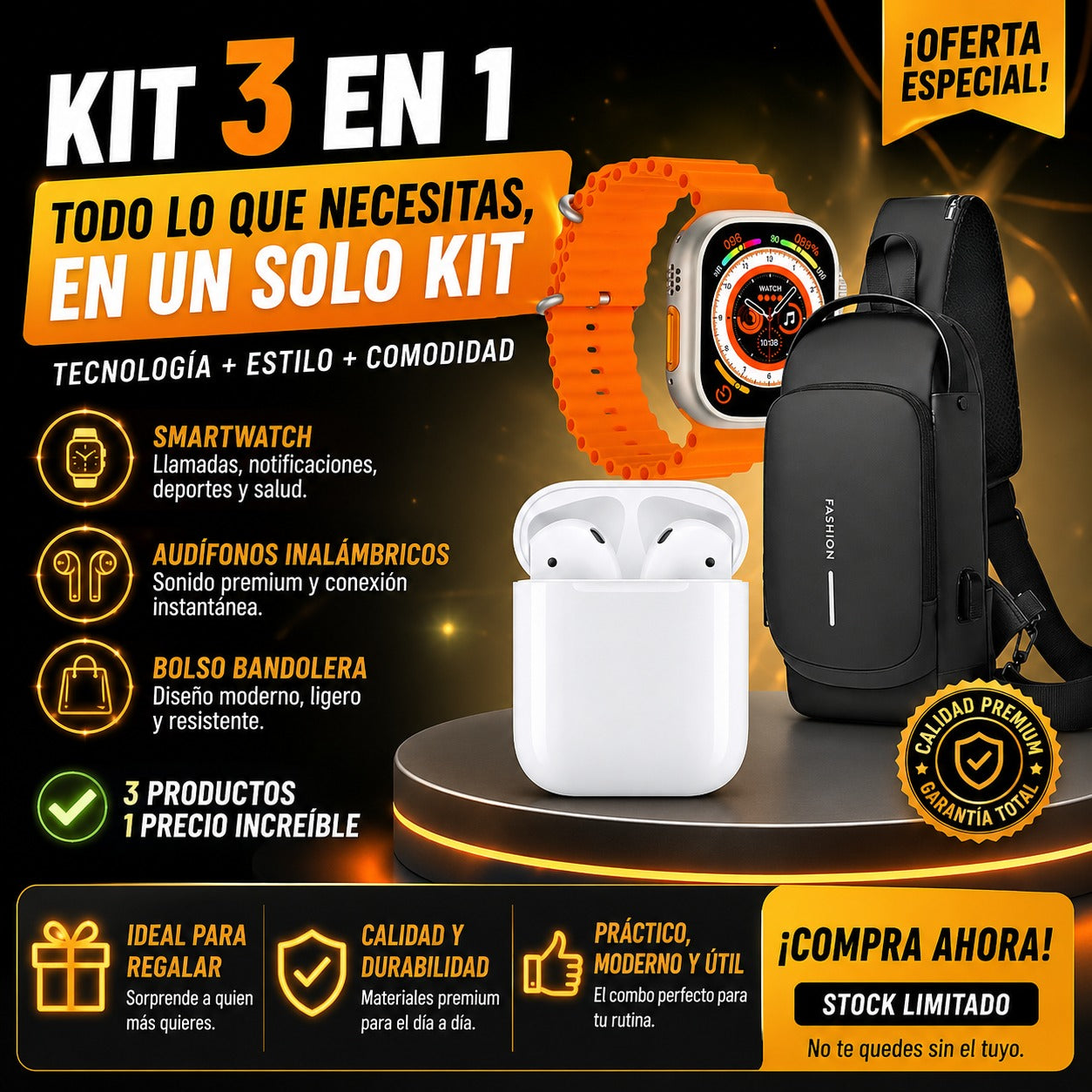 Combo Bolso Antirrobo + Reloj T800 + i12